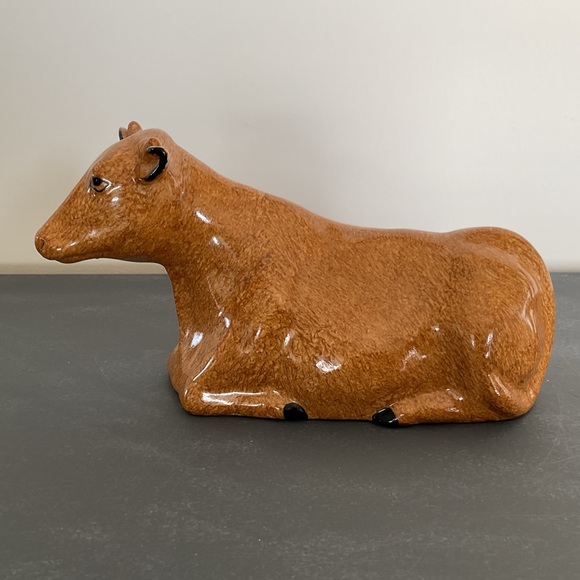 Rare Vintage Ceramic Hand Painted Large Cow Figurine